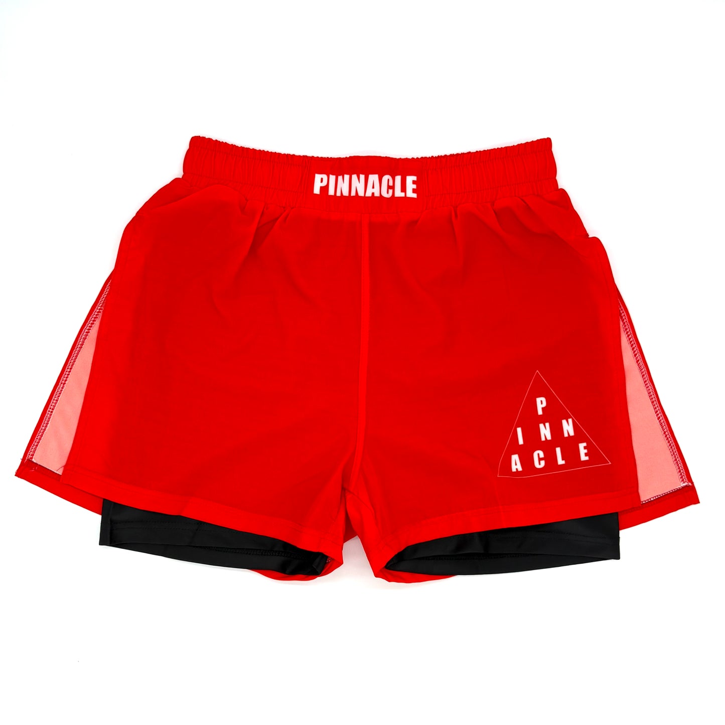 Red high-slit gladiator MMA shorts front view