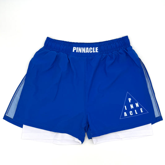 Blue high-slit gladiator MMA shorts front view