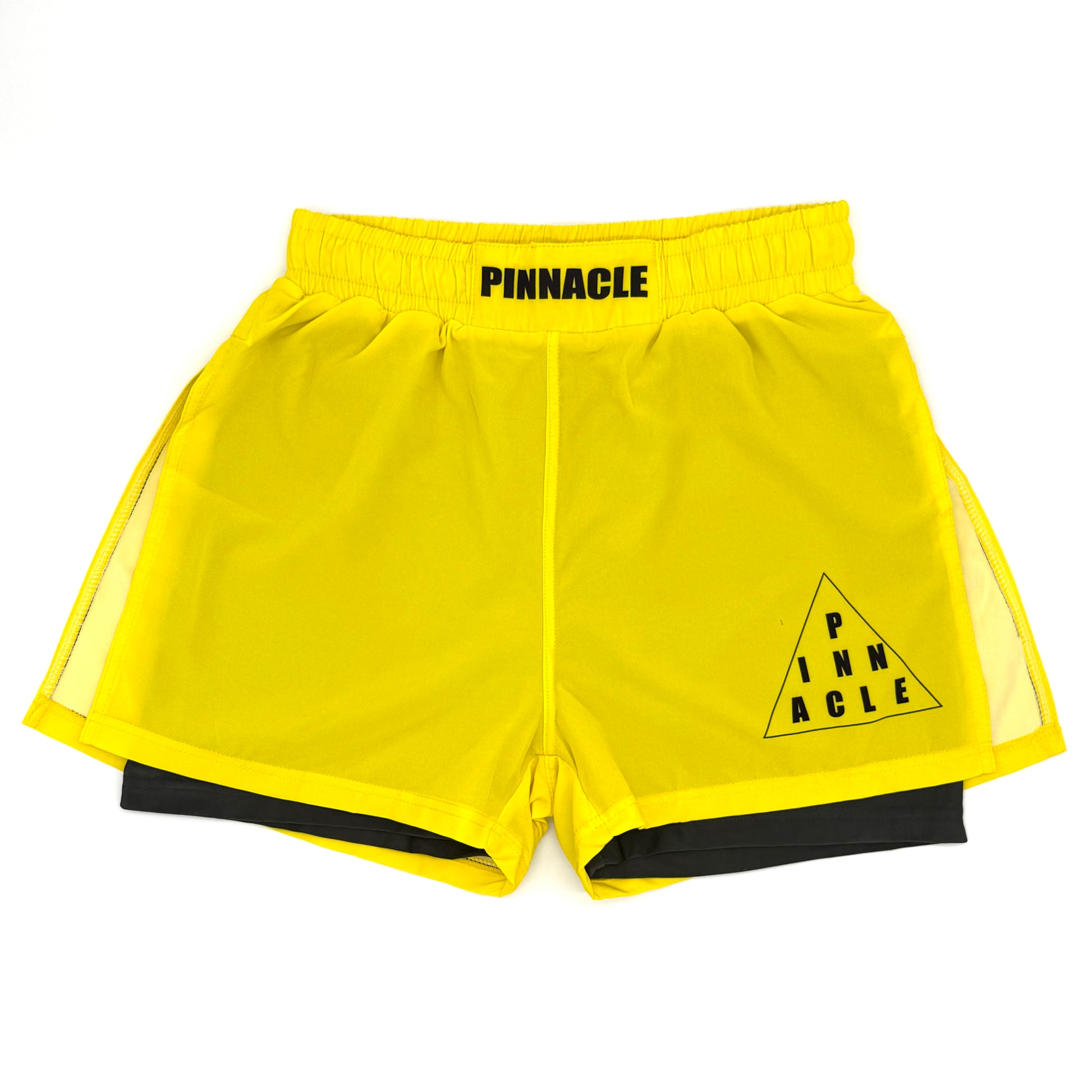 Yellow high-slit gladiator MMA shorts front view