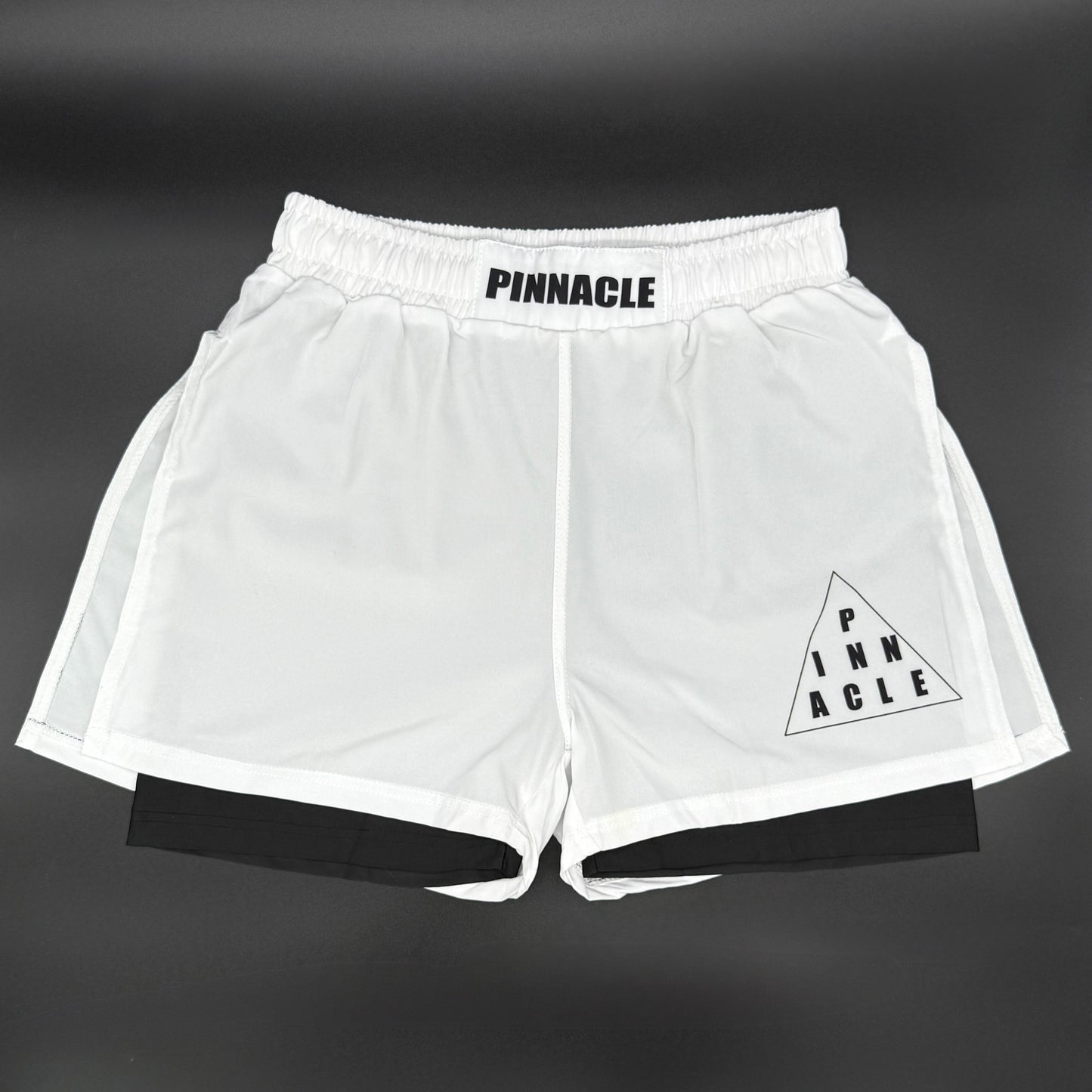 White high-slit gladiator MMA shorts front view